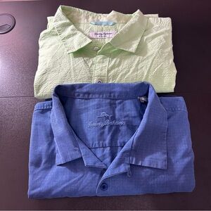 Tommy Bahama Cotton Light Green and Silk Blue Casual Shirts. Lot of 2. Size XXXL